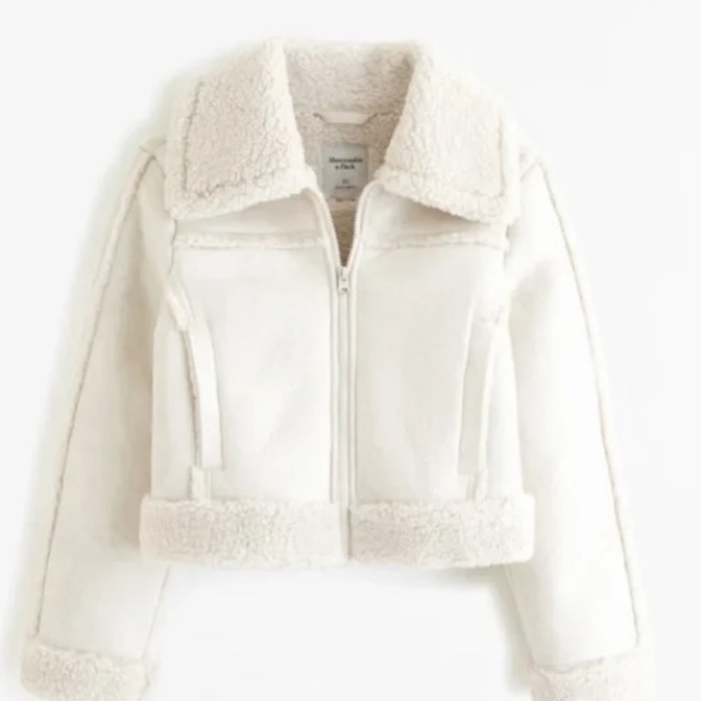 Abercrombie & Fitch Cream Faux-Sherpa Zip Front Jacket